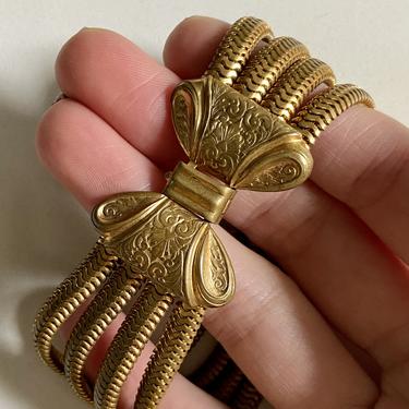 1940s Antique Gold Snake Chain Bow Bracelet