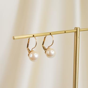 large pearl gold dangle earring, gold pearl vintage dangle earring, drop pearl earring, gold pearl vintage earring, pearl dangle earring 