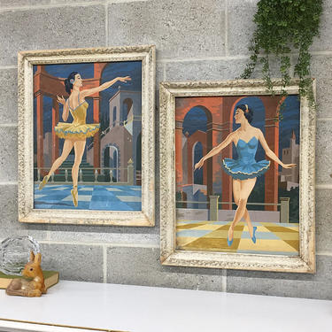 Vintage Paint By Number 1960s Retro Size 23x19 Mid Century Modern + Ballerinas + Set of 2 + Women Dancing + Ballet + MCM Wall Art and Decor 