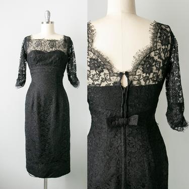 1950s Dress Black Illusion Chantilly Lace XS 