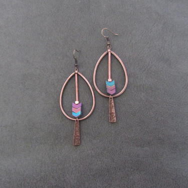 Copper hoop earrings, southwestern earrings, bold statement earrings, artisan boho earrings, bohemian gypsy earrings, hammered metal 