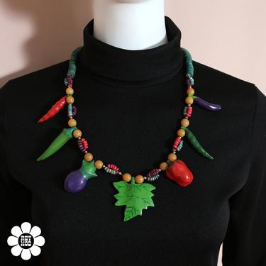 Kitschy Novelty Vintage Veggie Wood Necklace 