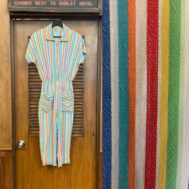 Vintage 1960's Multi-Color Stripe Jumpsuit, Vintage Clothing, Vintage Jumpsuit, Stripe Jumpsuit, Vintage Rainbow Jumpsuit, Vintage 1960's 