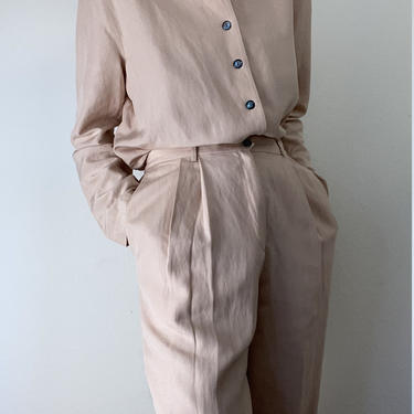 dusty pink silk &amp; linen blend pant suit size large 