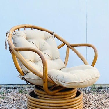 Rattan Furniture Vintage Wicker Swivel Chair Paul Frankl Style