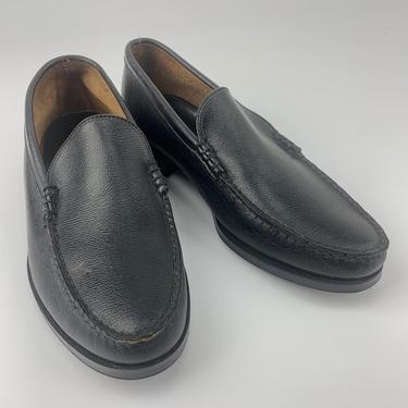 1960's Slip-On Shoes - Black Leather Uppers - FORTUNE LABEL - Vintage Dead Stock - Men's Size 7 