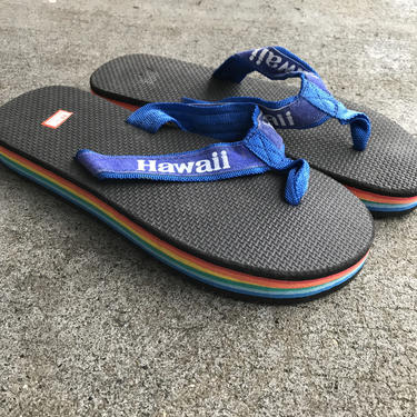 1980s Flip Flops Vintage Sandals Hawaii Rainbow Black Stripe Foam 80, Pure  Vintage Clothing