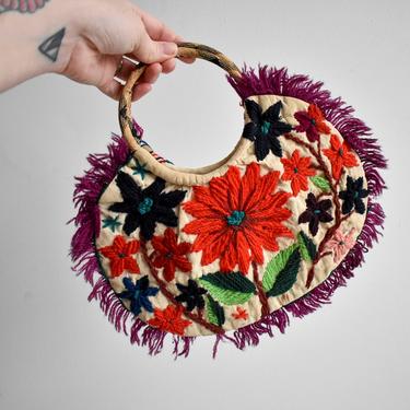 Vintage Hand Embroidered Yarn Purse 