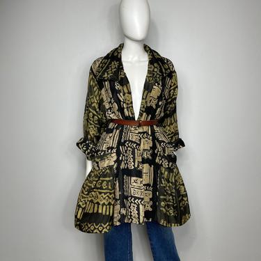 Vtg 80s Kusnadi silk loose fit avant garde tribal print jacket M/L 