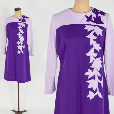 1960s Mod Purple Floral Dress | 60s Purple Polyester Floral Dress | Toni Todd | Medium 