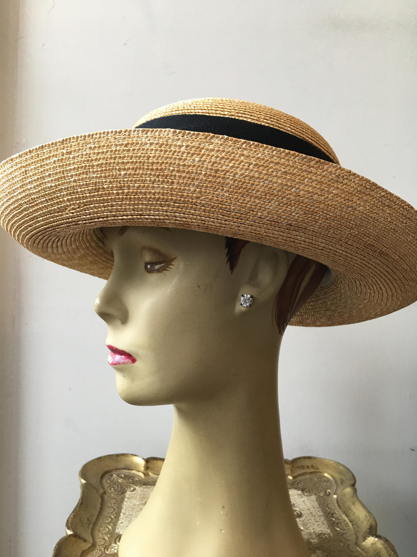 1980s straw hat, vintage 80s hat, wide brim hat, black | Black Label ...