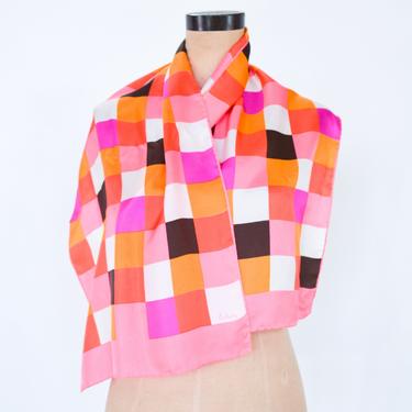 1960s Pink Squares Silk Scarf | 60s Oblong Silk Scarf | Echo 