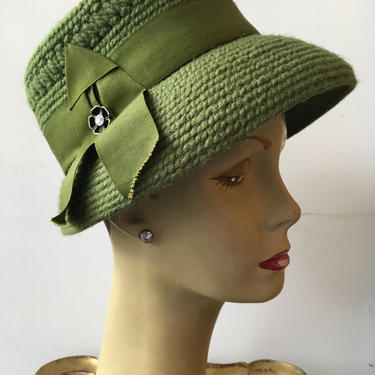 1960s crochet hat, olive green hat, vintage 60s | Black  display picture 3