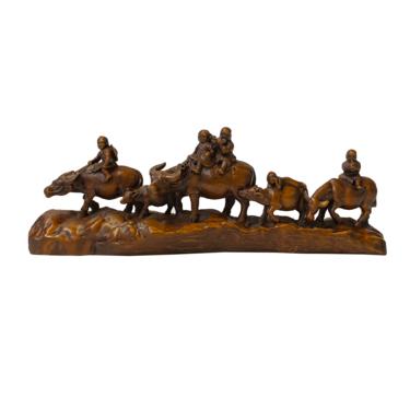Chinese Oriental Wood Artistic 5 Ox Kids Carving Display Figure Art ws1826E 
