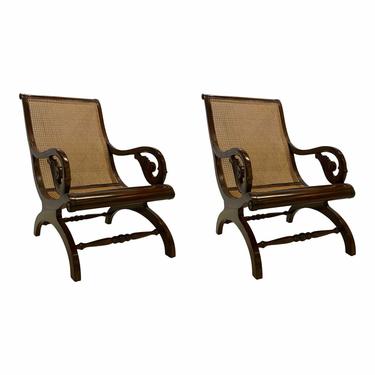 Ralph Lauren Transitional Caned Plantation Lounge Chairs - a Pair