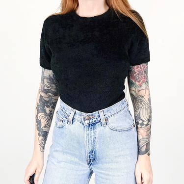 Oscar de la Renta Black Fuzzy Knit Pullover Sweater Top 