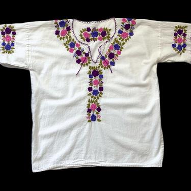 Vintage Women's Embroidered Peasant Top ~ Hippie /  Boho ~ Blouse ~ Floral / Flower 
