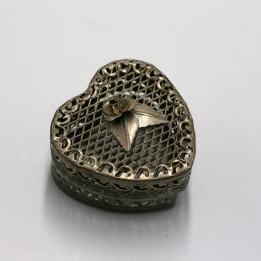 vintage metal mesh heart trinket box 
