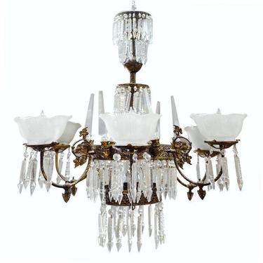 Renaissance Style Brass and Crystal Gas Style Chandelier 