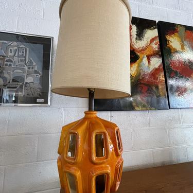Mid Century Orange Drip Glazed Ceramic Lamp