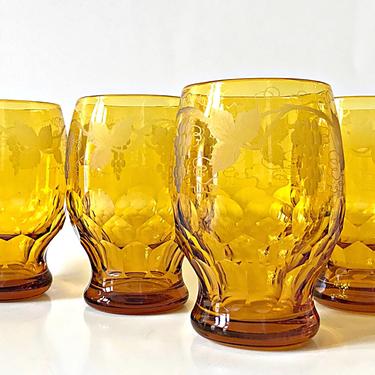 Collins Glasses, Yellow Bubble Glass Thumbprint Tumblers, Crinkle