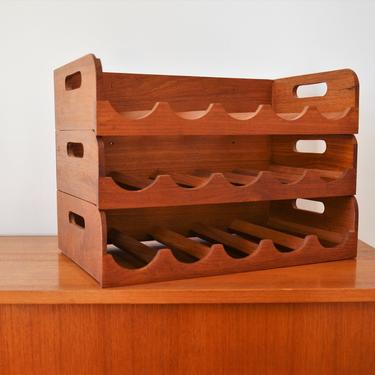 Vintage Mid-Century Modern Teak 15 Bottle Wine Rack, Stacking Boxes by Kalmar 