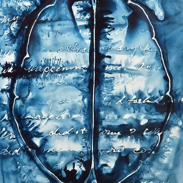 Lost Time Brain: Original ink painting on yupo - neuroscience art literature Proust 