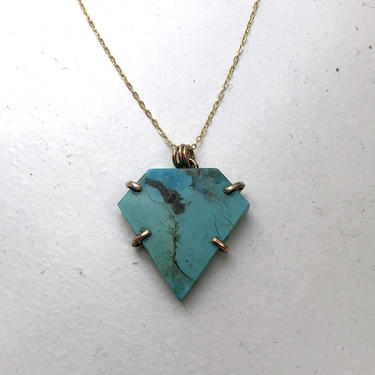 Diamond Shaped Turquoise Prong Pendant in 14k Goldfill 