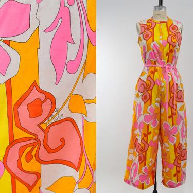 Vintage 1960s Bright Psychedelic Print Jumpsuit by Kay Noble, 60s Floral Print Jumpsuit, Vintage Mod, Psychedelic Groovy, Size Sm/Med by Mo