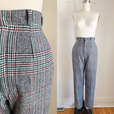 Vintage 1960s High Waist Wool Plaid Pants / 26" 