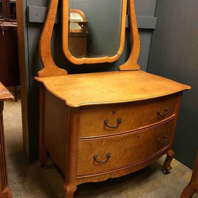 Vintage Birds Eye Maple Dresser With Large Mirror Very Good