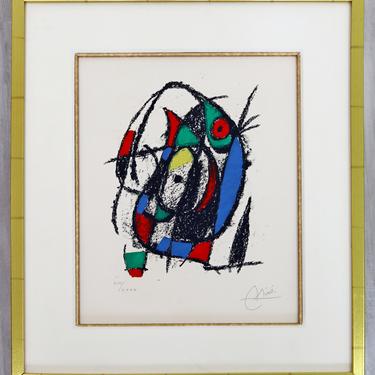 Mid Century Modern Joan Miro Framed Pencil Signed Lithograph in Colors 53/80 