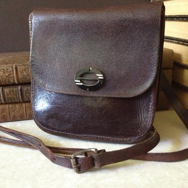 Antique Woody Brown Leather Crossbody Messenger Document Carrier Handbag ~ Bakelite 