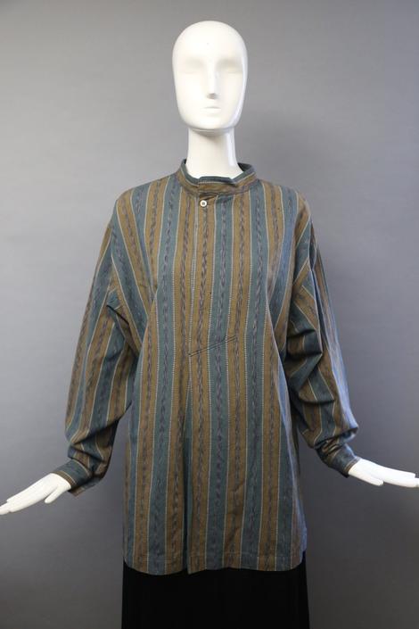 80s ISSEY MIYAKE woven print striped mandarin collar TUNIC blouse