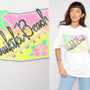 90s Hawaii Tshirt Waikiki Beach Shirt Tropical Shirt Graphic Tee Retro Vintage T Shirt 1990s Neon Extra Large xl 