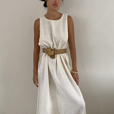 90s cotton maxi dress / vintage oatmeal woven cotton sleeveless tank minimalist maxi sack dress | L 