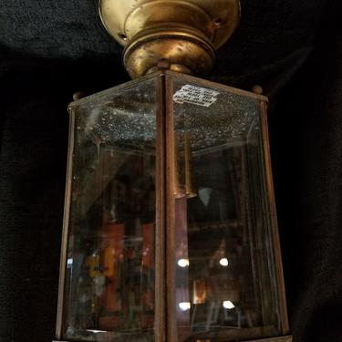Vintage Brass Outdoor Semi Flush Lantern Ceiling Light with Beveled Glass