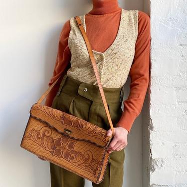 Vintage Hand Tooled Leather Satchel 