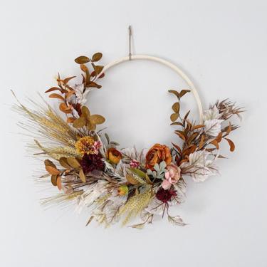 White, Brown and Burnt Orange Fall Neutral minimalist Boho dried flower wreath, Boho flower arrangement 