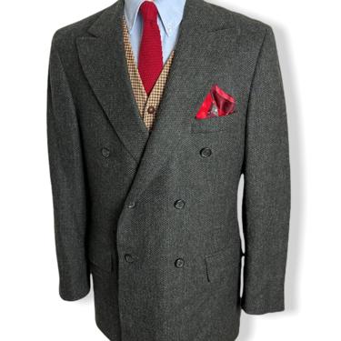 Vintage POLO Ralph Lauren Double Breasted Wool TWEED Blazer ~ 42 R ~ sport coat / jacket ~ Ivy League / Preppy / Trad ~ University Club 