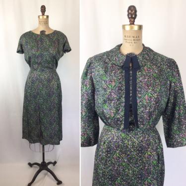 Vintage 50s dress suit | Vintage floral wiggle dress bolero jacket | 1950s Bloomfield two piece dress suit 