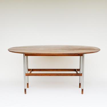 Walnut and Aluminum Drop Leaf Console table by Founders