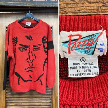 Vintage 1980’s Cartoon Face New Wave Avant Garde Knit Sweater, 80’s Oversize, Vintage Sweater, Vintage Clothing 