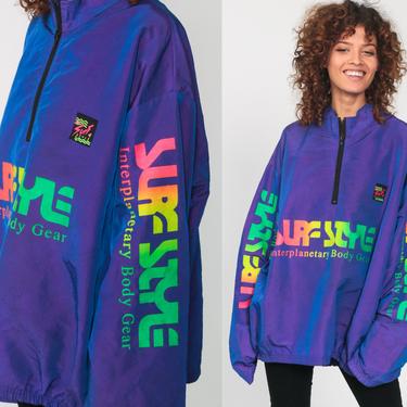 Vintage 90s Windbreaker SURF STYLE Jacket Neon Iridescent Purple Large One  Size Interplanetary 