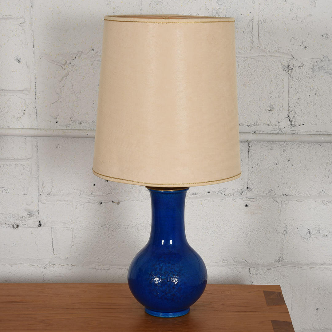 Blue MCM Ceramic Crackled Glazed Table Lamp Modern Mobler Takoma