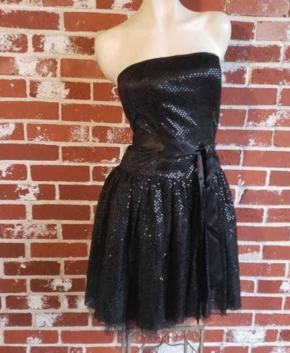 Jessica McClintock For Gunne Sax buy Black Velvet Strapless Gown Glitter Vintage