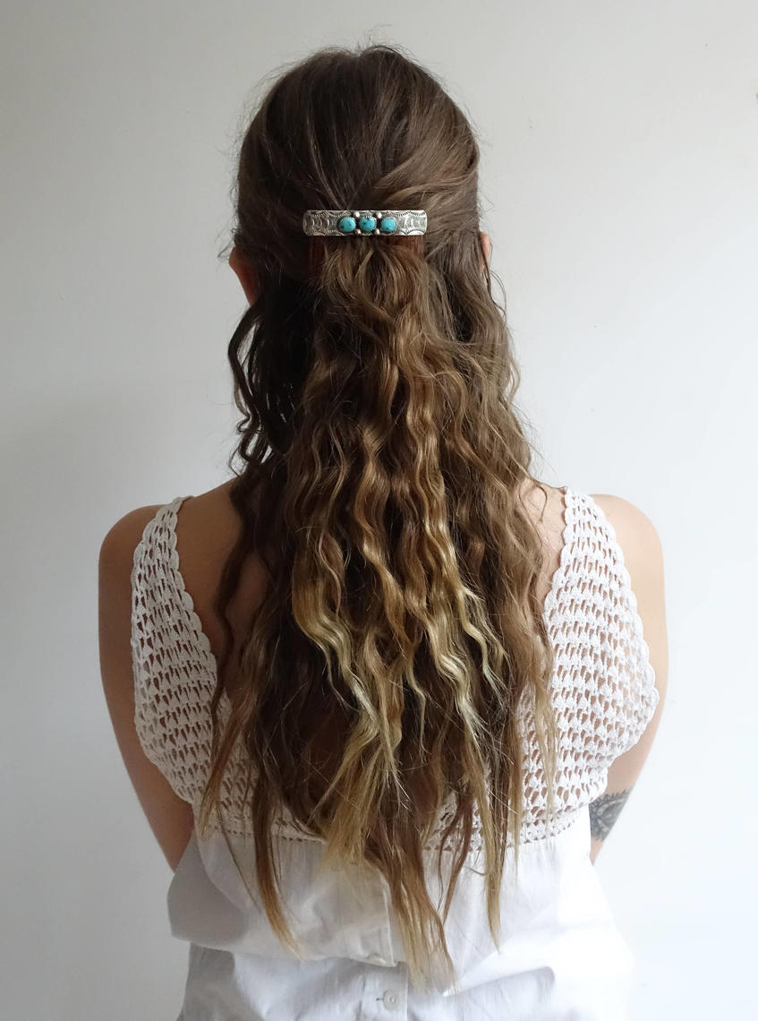 Vintage Sterling Silver Turquoise Hair Comb Bridal Navajo Hair