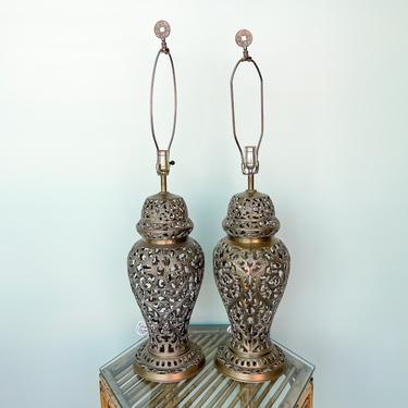 Pair of Brass Pierced Lamps
