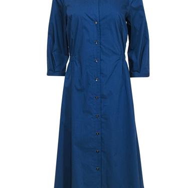 Hilton Hollis - Blue Cotton Blend Collared Button-Up Maxi Dress Sz L