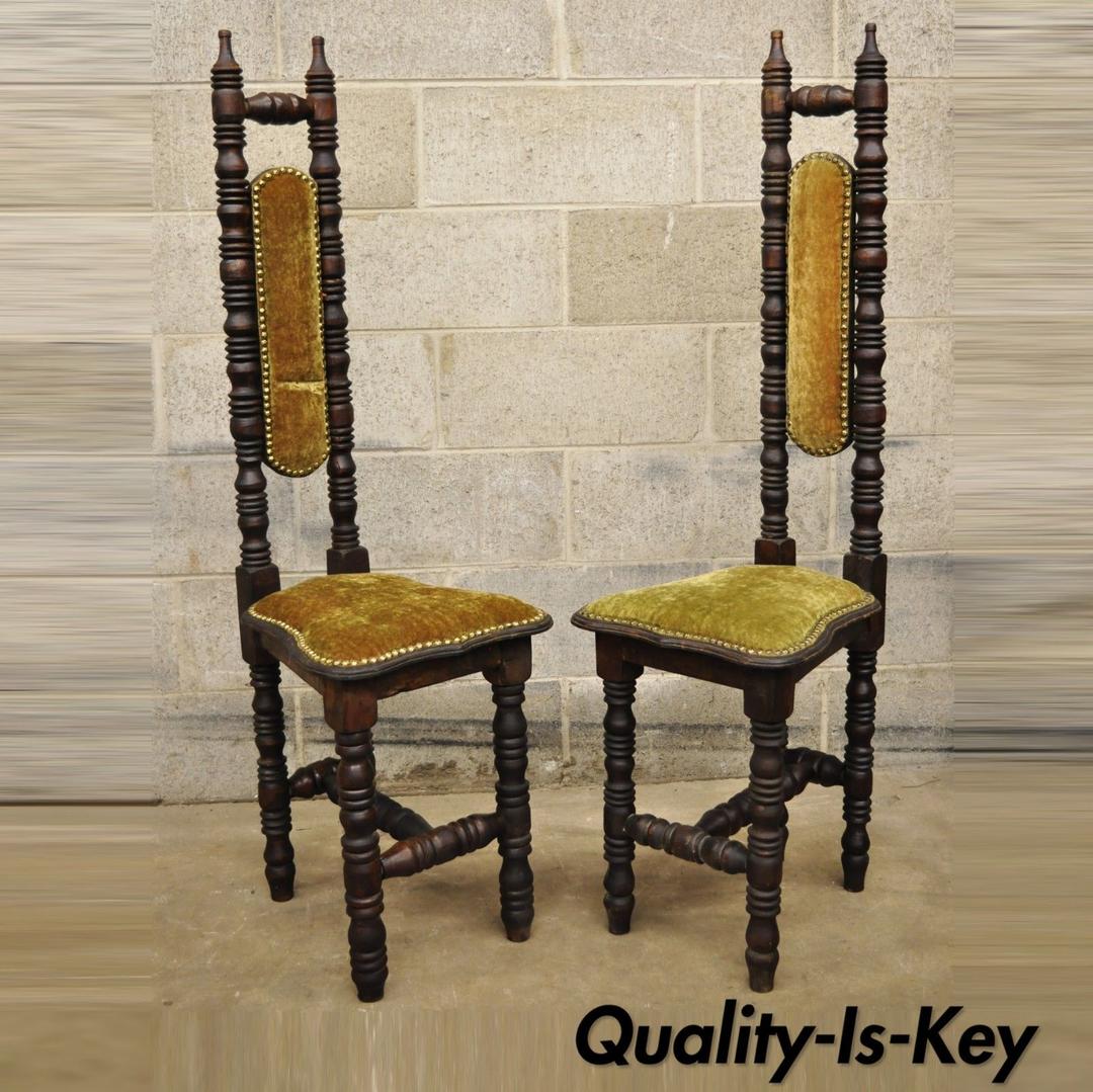 Vintage Spanish Jacobean Hall Prayer Chair Green Renaissance Revival